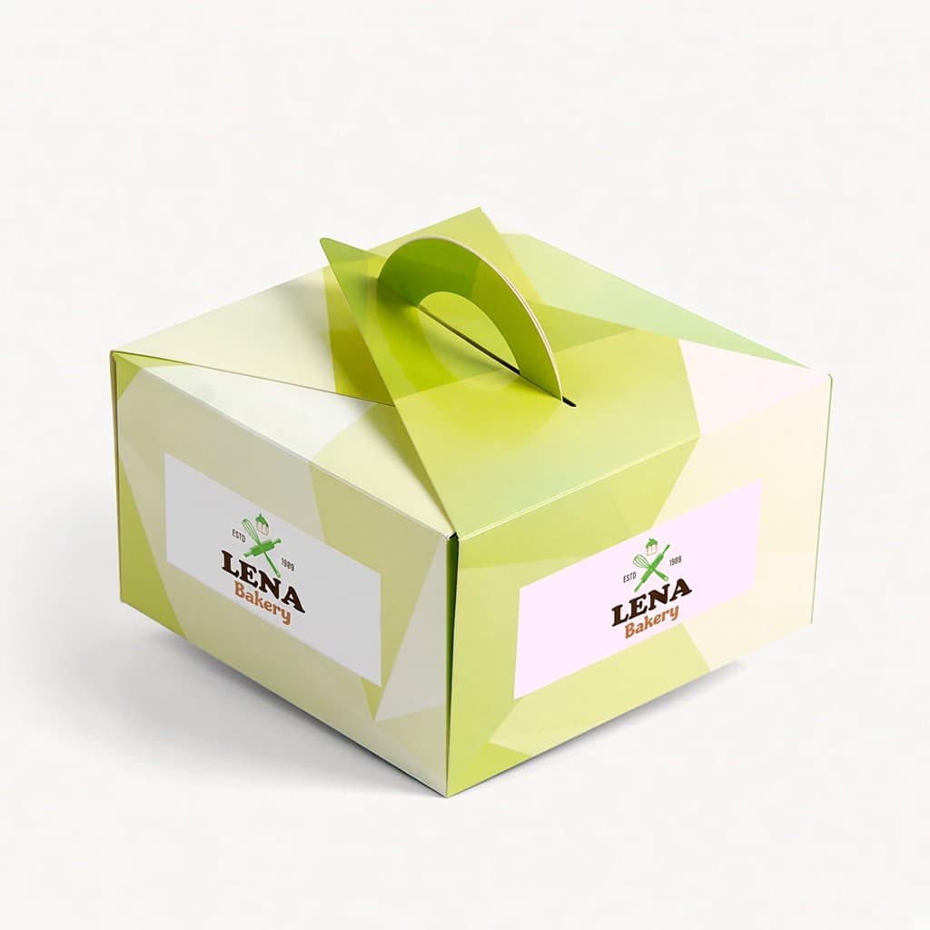 Lena Bakery yeşil saplı kutu